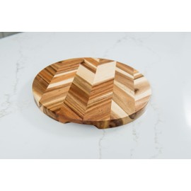 Lipper International Acacia Herringbone Round Cutting and Serving Board with Inset Handles for Chopping Meats, Fruits and Vegetables, 14" Diameter x 1" Thick