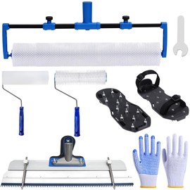 BERXOL 18-Inch Self-Leveling Cement Tool Kit, Upgraded Spike Roller Set with 9-Inch Spike Roller, Epoxy Shoes Spikes & Gloves, Floor Leveling Tools for Epoxy & Concrete Coating (5)