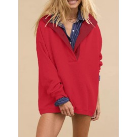 BLENCOT Sweatshirt for Women Quarter Button Pullover Long Sleeve Oversized Solid Collared Fall Sweaters Workout Winter Clothes Trendy Tops Racing Red Large