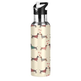 xigua Water Bottle with Straw Lid Leakproof Vacuum Insulated Stainless Steel Dachshund Dogs Pattern Sport Water Bottles 20 oz