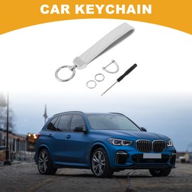Partuto 1 Set Universal Car Keychain - Car Home Women Men Key Chain with Ring Durable - PU Leather Zinc Alloy White Silver Tone
