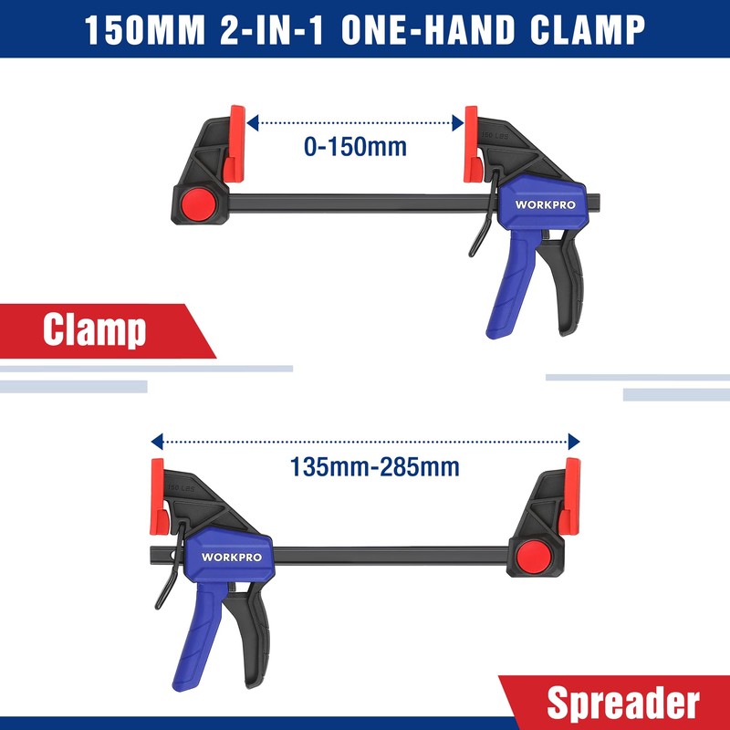 WORKPRO 150mm Ratchet Bar Clamp Set, 285mm Spreader, Quick Release