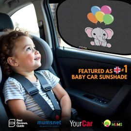 JELLYBABABABY Car Window Shades for Baby | Cooling UV Protection & Cooling for Kids & Pets | Baby Car Sun Shade with Cute Animal Motifs | Optimal Darkness with Suction Cups | 45 x 35.5 cm | Pack of 2