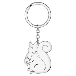 WEVENI Cute Squirrel Keyring Stainless Steel Squirrel Key Chain Rings Jewelry Charms for Women Girls (Silver B)