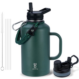 Insulated Water Bottle 64 oz with 2-in-1 Straw Lids & Handle,Half Gallon Water Bottle Flask Jug with Paracord Handle Leak Proof Large Big Water Bottle for Hiking,Sports,Camping,Long Drive,Fishing