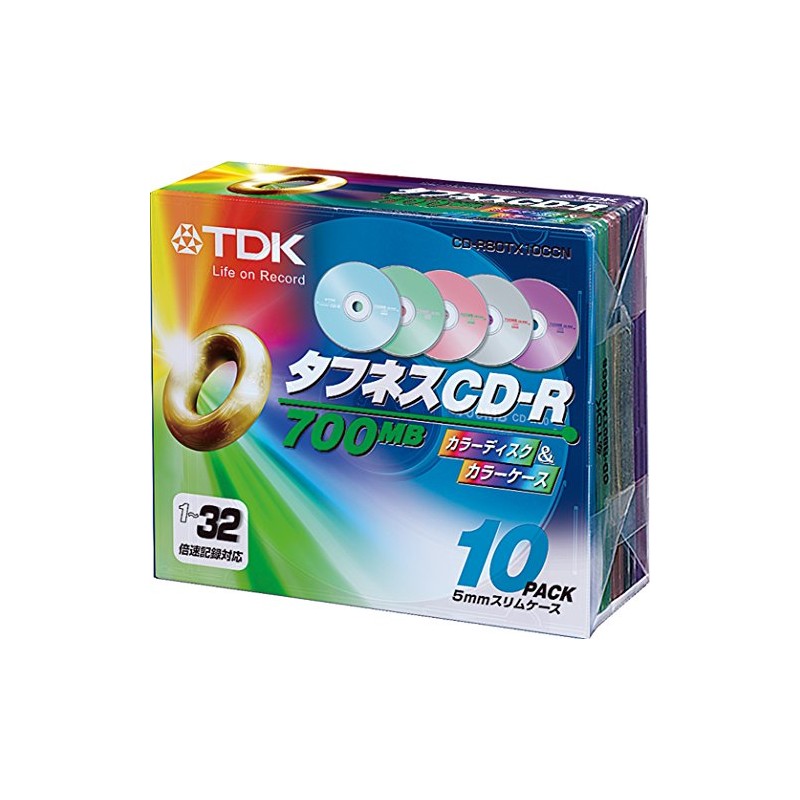 TDK Data CD-R 32X 700MB 5 Color Mix Disc 10