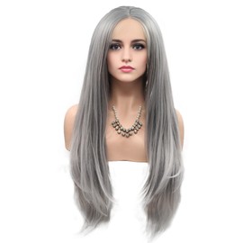 Wiginway Long Straight 13x3 Lace Front Wigs Synthetic Wigs Natural Looking Hair for Girls Women (Grey)