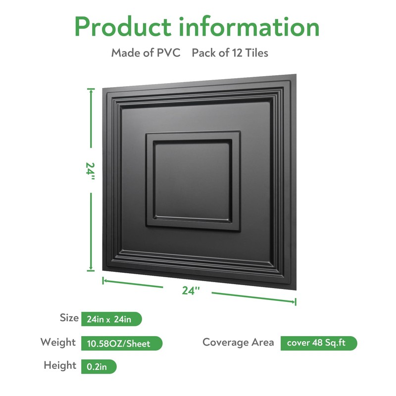 STICKGOO Black Drop Ceiling Tile 2ft x 2ft, Ceiling Panel