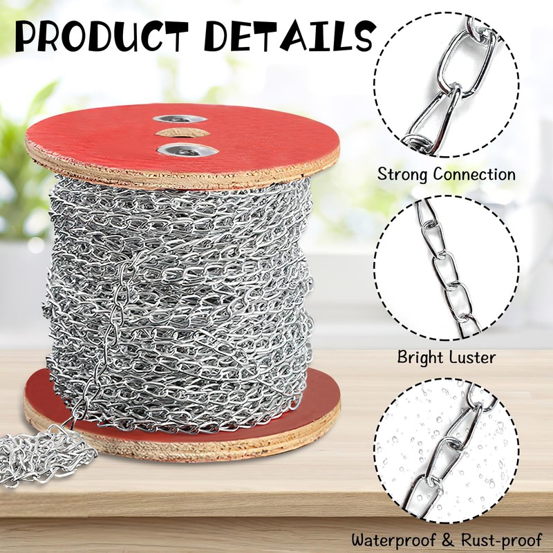 AIHSUMC 150ft Jack Chain, Galvanized Steel Link Chain with Spool