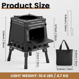 Camping Wood Stove, Small Portable Cast Iron Wood Stove: Compact Outdoor Cooking Solution with Carrying Bag