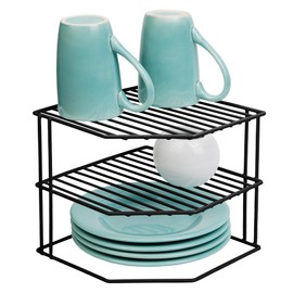 Smart Design 3-Tier Kitchen Corner Shelf Rack - Steel Metal Frame - Rust Resistant Finish - Cups, Dishes, Cabinet and Pantry Organizer - Kitchen - 9 x 7.9 inch - Black