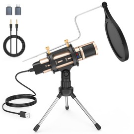 ZealSound Microphone,USB&3.5mm Mic W/Type-C Adapter for i-Phone Computer Phone,Condenser Microphone with Echo Volume,Tripod Stand,Pop Filter,for ASMR Video Recording Streaming Discord Twitch