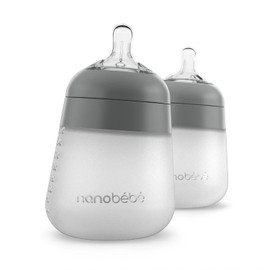 Nanobébé Biberón Flexy de Silicón 9 onzas / 270 ml Anticólicos 360° Textura Suave Tipo Pecho Materno, Paquete de 2 Gris