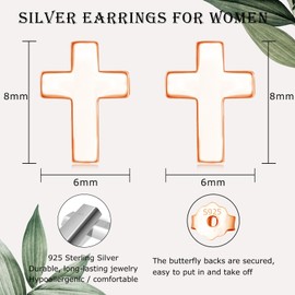 Zolkamery Silver Stud Earrings, Small 925 Sterling Silver Cross Studs, Mini Silver Stud Earrings for Women, Rose Gold Plated Neutral Hypoallergenic Mode Stud, Sleeper Earrings for Girls Men Kids