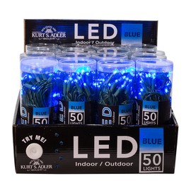 Kurt Adler UL 5mm LED Green Wire 50 Blue Light Set