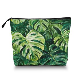 Scribesense Makeup Bag Travel Makeup Organizer Waterproof Cosmetic Bag Pouch with Zipper 6.7x9.45in for Women Female Friend Mom - Tropical Rainforest Leaves