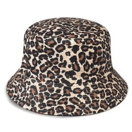 AYPOW Reversibel Damen Fischerhut Leopard Faltbar Sonnenhut, Leichter Beideseitig Tragen Anglerhut Teenager Mädchen Baumwolle Fischerhüte, UV-Schutz Strandhut Mode Eimerhut für Camping Reisen Wandern