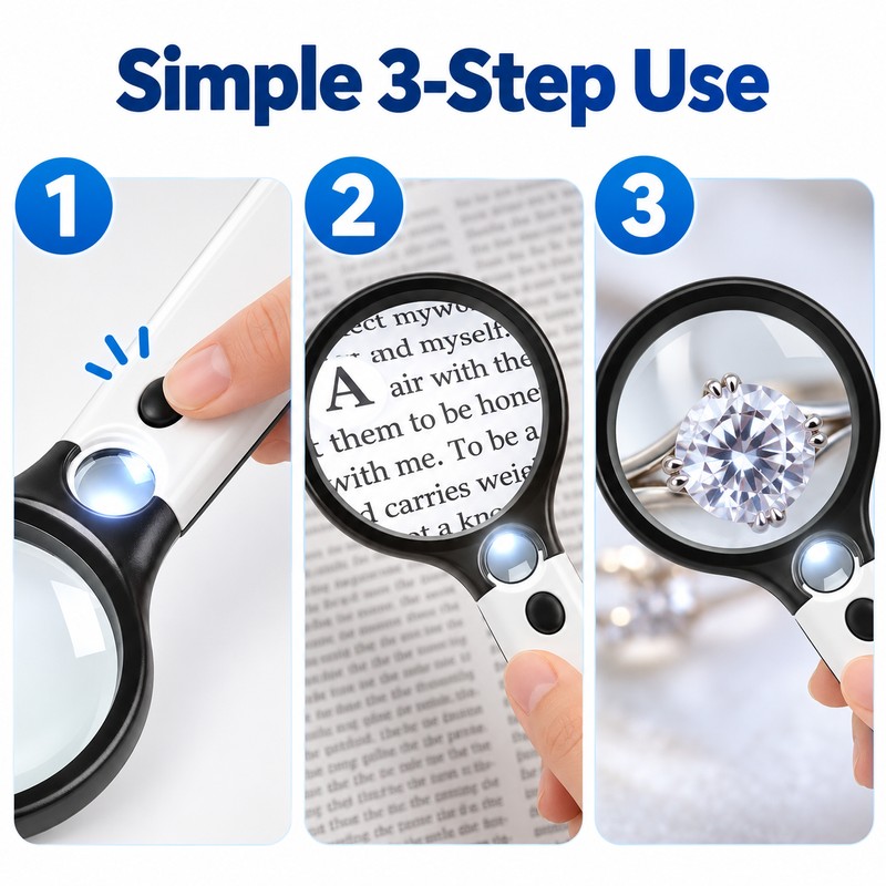 3X/45X Dual Lens Handheld Magnifying Glass with 3 LED Lights