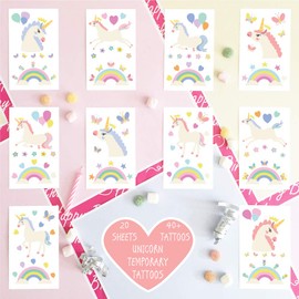 Unicorn Temporary Tattoos for Kids Unicorn Party Bag Fillers, Rainbow Unicorn Transfers Birthday Decorations and Supplies - Non-toxic Waterproof Pack of 20 Sheets - 40+ Fake Tattoos