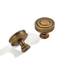 CABDM 10 Pack 1-1/4 Inch(32mm) Antique Brass Cabinet Knobs Solid Heavy Duty Vintage Brass Round Cabinet Knobs Kitchen Cabinet Hardware for Cupboard Drawer Handles Dresser Pulls