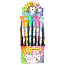 Tiny Mills 24 Pcs Unicorn Kitty Multi Point Stackable Push Pencil with Eraser for Kitty Unicorn Caticorn Birthday Party Favor Prize Carnival Goodie Bag Stuffers Classroom Rewards Pinata Fillers