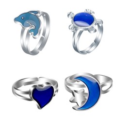 Mood Rings Dinosaur Rings Set Color Changing Emotion Feeling Temperature Finger Ring Cute Tyrannosaurus Triceratops Butterfly Turtle Adjustable Knuckle Ring for Women-Style 6