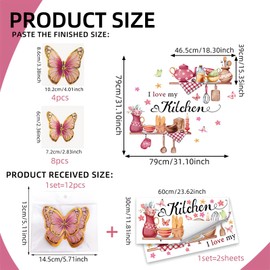 Kitchenware Utensil Shelf 3D Butterfly Pink Wall Stickers, sacinora I Love My Kitchen Wall Decals Removable Vinyl Peel and Stick for Kitchen Dining Restaurant Bar Home Decorations