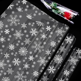 Christmas Wrapping Paper - ADQUATOR 5m×80cm White Snowflake Hamper Wrapping Cellophane Paper,Clear Gift Wrap for Christmas and Xmas Present Gift Party Packaging(Folded in Half)