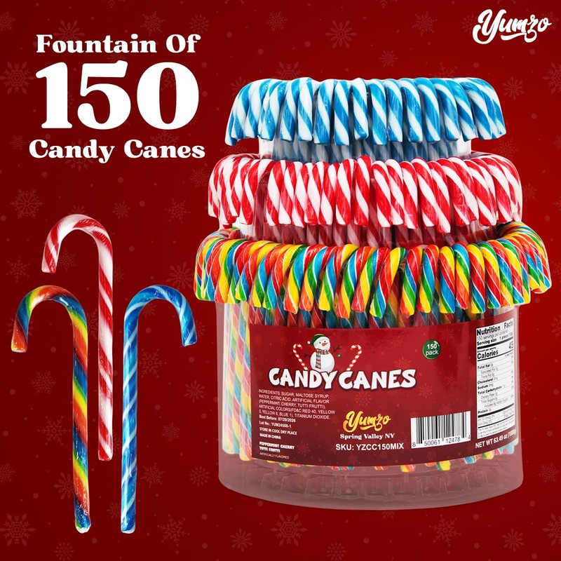 Christmas Candy Canes Tutti Frutti, Blue/White Peppermint, Red and White