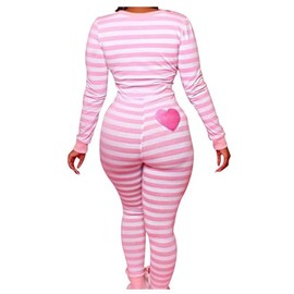 Piacakece Women's Long Sleeve Jumpsuit Pajamas One-piece Bodycon Bodysuit Romper Sleepwear (S-Pink, M)
