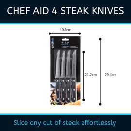 Chef aid Stainless Steel Serrated Steak knife set, Set of 4 Durable Multipurpose Kitchen Knives with Comfort grip, ERGONOMIC - non-slip, rust resistant, sharp dinner Table Knife Set, Black