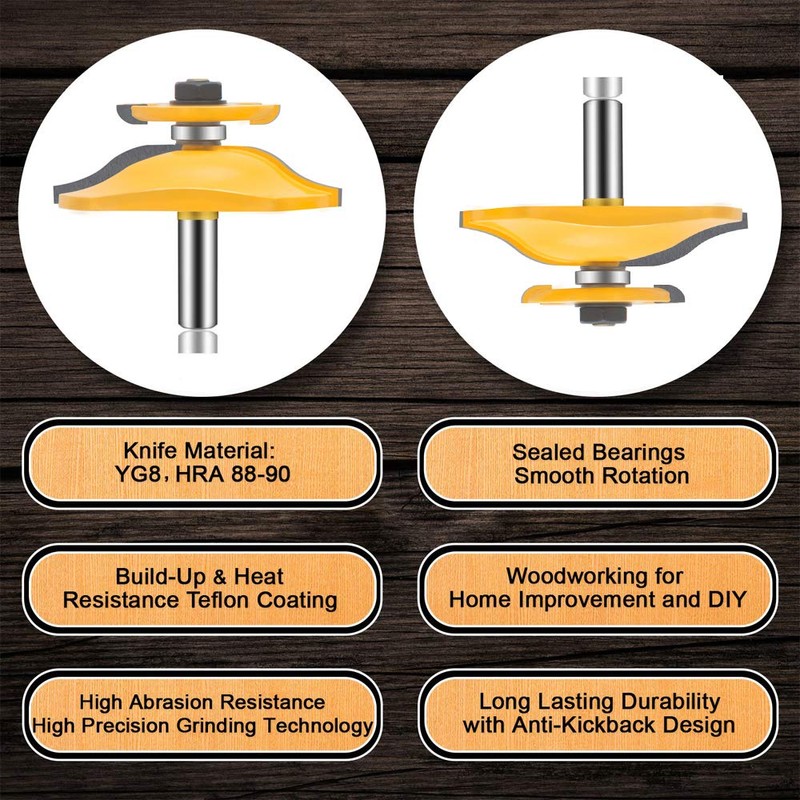 LEATBUY 3 PCS Router Bit Set 1/2-Inch Shank, Tongue Groove