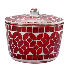 Bathroom Jars q tip holder, Mosaic Glass Cotton Swab Holder, Cosmetics Makeup Accessories Storage for Makeup Sponge Bath Salts Storage Christmas Birthday (Christmas Red)