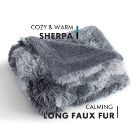 gogobunny Waterproof Dog Blankets for Medium Large Dogs, Soft Fluffy Long Faux Fur Calming Cat Blanket for Couch Bed, Warm Flannel Washable Furniture Protector (33x77 Inch (Pack of 1), Tie-dye Grey)
