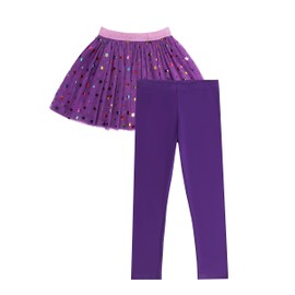 DaniChins Girl's Tutu Tulle Sparkle Skirt and Basic Cotton Leggings Set, Purple, 12