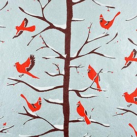 Gift Wrap - Winter Tree - Silver/Brown and White Red Metallic