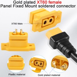 QIANRENON XT60 Fixed Mount Solder Socket 35A 12AWG XT60 Female Panel Mount Li Battery Soldering Connector Fixable XT60E-F Gold Plated Adapter Weld Plug, Dust Cover, for RC Model Drone RC Car, 2Pcs