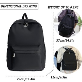 JiaYouLC Unisex Lightweight School Bag for Girls Women Teenage Boys Men Kids Causal Travel Backpack Water Resistant Rucksack (Black, Medium)