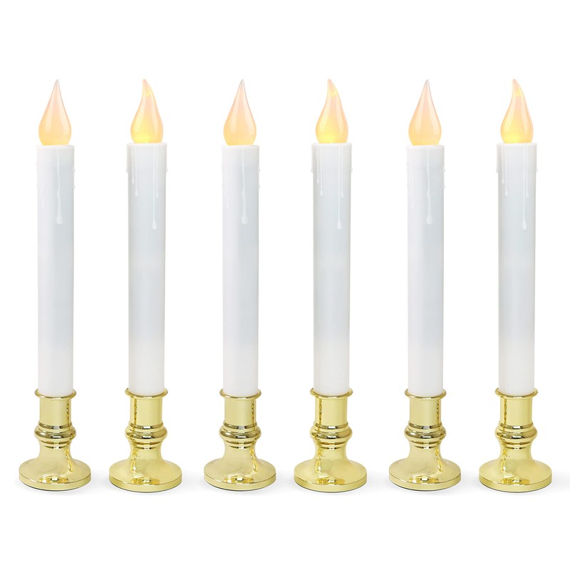 FURORA LIGHTING LED White Taper Candles with Gold Holders Pack