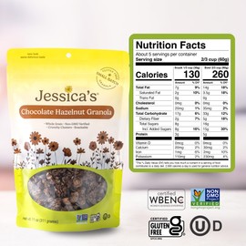 Jessica’s Chocolate Hazelnut Granola - Handmade, Non-GMO, Gluten-Free, Whole Grain, 11oz (3 Pack)