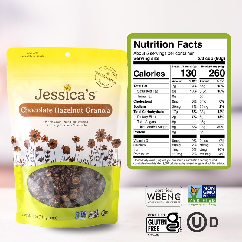 Jessica’s Chocolate Hazelnut Granola - Handmade, Non-GMO, Gluten-Free, Whole Grain,