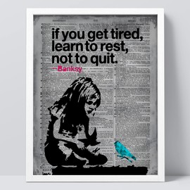 SIGNWIN Framed Banksy Little Girl and The Blue Bird Wall Art, Vintage Newspaper, Old Grey Dark, Industrial, Quotes Wall Decor Prints, Inspirational Wall Décor for Living Room, Bedroom - 8"x10" White
