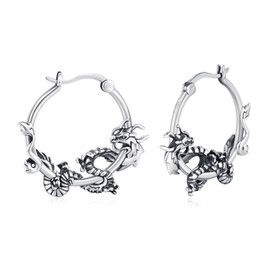 Dragon Hoop Earrings for Women Men 925 Sterling Silver 3D Dragon Hoop Earrings Characteristic Animals Huggie Hoop Earrings Jewelry Gifts for Sensitive Ears, Sterling Silver, No Gemstone