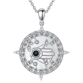 ZPMMPZ 925 Sterling Silver Personalize Amulet Talisman Hamsa Hand Of God Pendant Necklace Dainty Necklace for Women Men Girlfriend Mom, Sterling Silver, Zircon