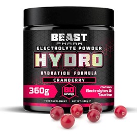 Beast Hydro Electrolytes Powder 60 Servings Keto Electrolyte Drinks for Hydration - Sugar Free with Potassium, Magnesium & More - 360g Cranberry