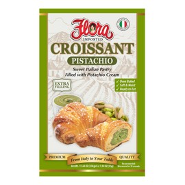 Flora Imported Italian Croissant Pistachio – Sweet Pastry Filled with Creamy Pistachio Filling – Oven Baked, Soft & Moist, Ready to Eat – 6 Pack (11.64 oz / 330g)