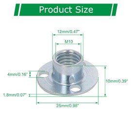 Yinpecly 10Pcs M10 Brad Hole Tee Nut Blue Zinc Plated Carbon Steel Round Base Screw-in T-Nuts Furniture Hardware Flange Insert Mounting for Furniture Installation