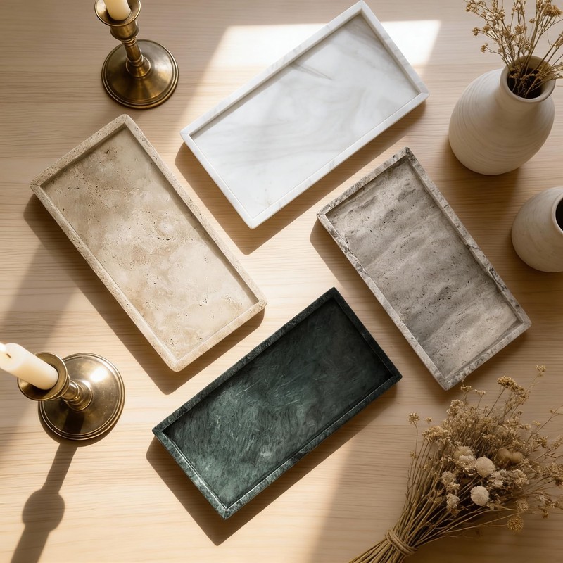N NANSHOP Natural Marble Vanity Bathroom Tray, 12 x 6