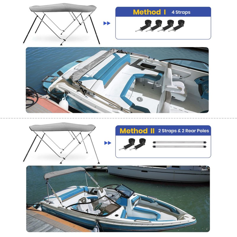 Leadpro 3 Bow Bimini Top Boat Cover with Straps and