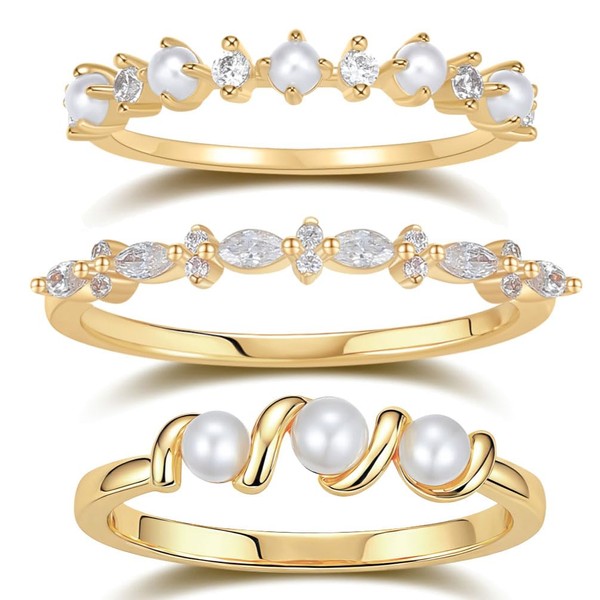 BLOSSOM & HUE Pearl & Cubic Zirconia Stacking Rings |